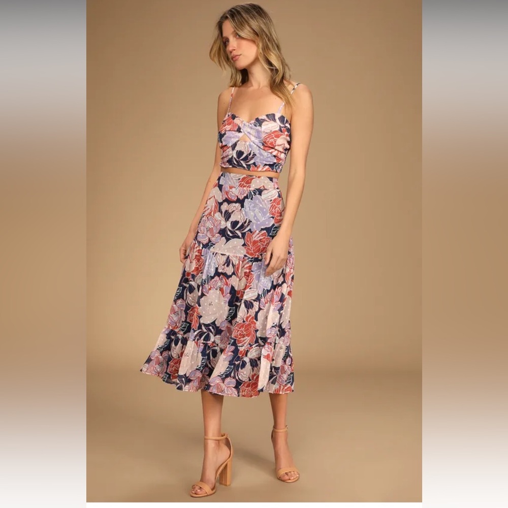Lulus Floral Two-Piece Midi Dress, size medium